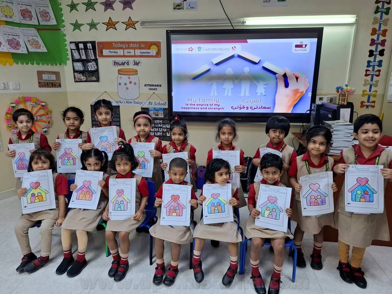 Kindergarten Aseel I belong to my family I talk and Colour Activity 2024